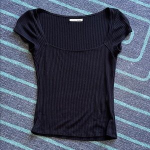 Reformation Black Ribbed Short Sleeve Top